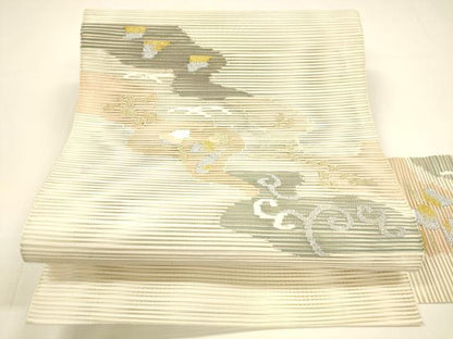 平和屋着物＊夏物 八寸名古屋帯 絽綴れ 抽象芝文 金銀糸 正絹 逸品 DAAY8329cm