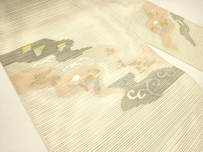 平和屋着物＊夏物 八寸名古屋帯 絽綴れ 抽象芝文 金銀糸 正絹 逸品 DAAY8329cm