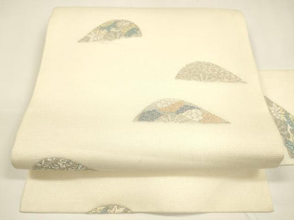 平和屋着物＊夏物 九寸名古屋帯 唐織 草花文 銀糸 正絹 逸品 DAAY8331cm