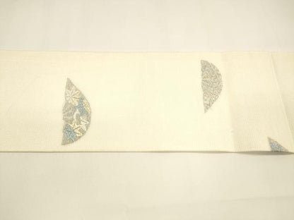 平和屋着物＊夏物 九寸名古屋帯 唐織 草花文 銀糸 正絹 逸品 DAAY8331cm