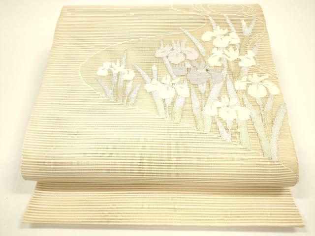 平和屋着物＊夏物 八寸名古屋帯 絽綴れ 流水文 杜若 カキツバタ 金銀糸 正絹 逸品 DAAY8332cm