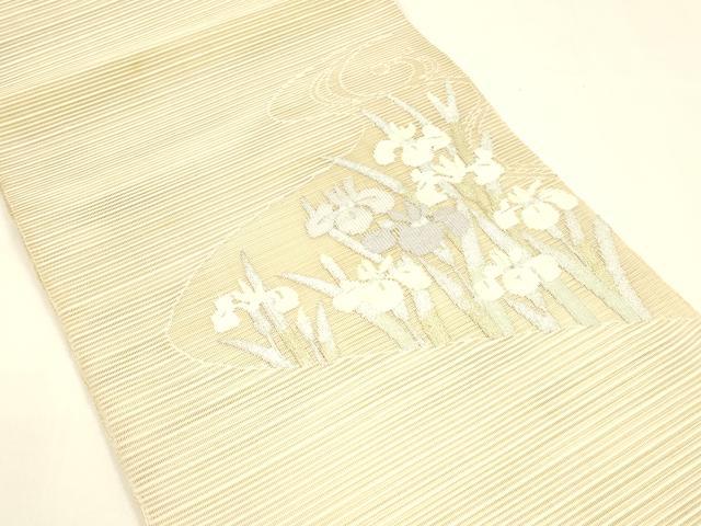 平和屋着物＊夏物 八寸名古屋帯 絽綴れ 流水文 杜若 カキツバタ 金銀糸 正絹 逸品 DAAY8332cm