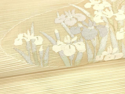 平和屋着物＊夏物 八寸名古屋帯 絽綴れ 流水文 杜若 カキツバタ 金銀糸 正絹 逸品 DAAY8332cm
