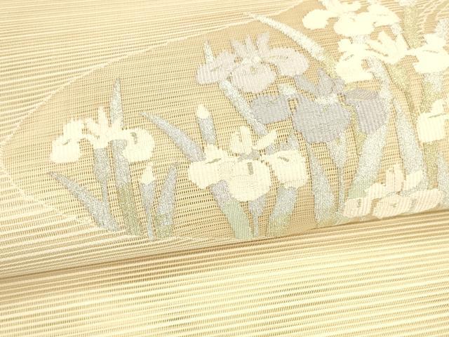 平和屋着物＊夏物 八寸名古屋帯 絽綴れ 流水文 杜若 カキツバタ 金銀糸 正絹 逸品 DAAY8332cm