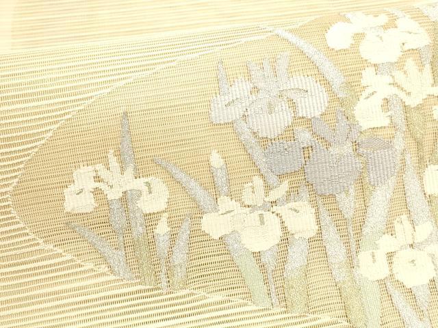 平和屋着物＊夏物 八寸名古屋帯 絽綴れ 流水文 杜若 カキツバタ 金銀糸 正絹 逸品 DAAY8332cm