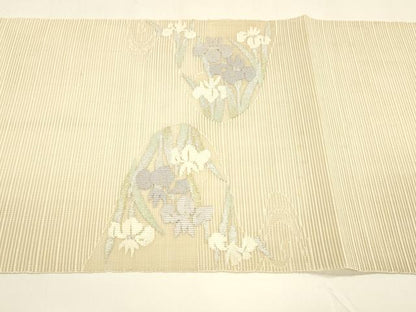 平和屋着物＊夏物 八寸名古屋帯 絽綴れ 流水文 杜若 カキツバタ 金銀糸 正絹 逸品 DAAY8332cm