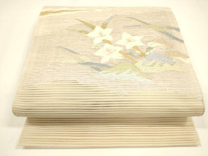 平和屋着物＊夏物 八寸名古屋帯 絽綴れ 草花文 金銀糸 正絹 逸品 DAAY8333cm