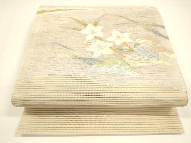平和屋着物＊夏物 八寸名古屋帯 絽綴れ 草花文 金銀糸 正絹 逸品 DAAY8333cm