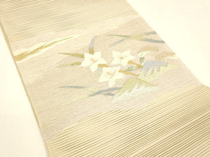 平和屋着物＊夏物 八寸名古屋帯 絽綴れ 草花文 金銀糸 正絹 逸品 DAAY8333cm