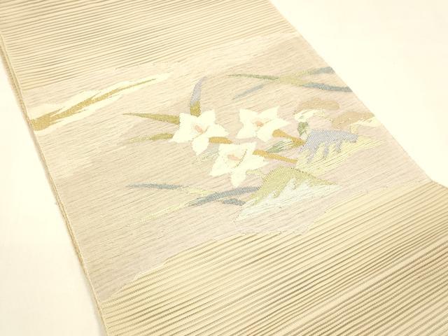 平和屋着物＊夏物 八寸名古屋帯 絽綴れ 草花文 金銀糸 正絹 逸品 DAAY8333cm