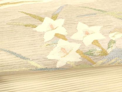 平和屋着物＊夏物 八寸名古屋帯 絽綴れ 草花文 金銀糸 正絹 逸品 DAAY8333cm