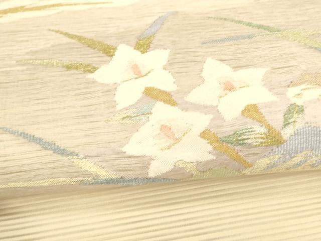 平和屋着物＊夏物 八寸名古屋帯 絽綴れ 草花文 金銀糸 正絹 逸品 DAAY8333cm