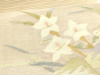 平和屋着物＊夏物 八寸名古屋帯 絽綴れ 草花文 金銀糸 正絹 逸品 DAAY8333cm