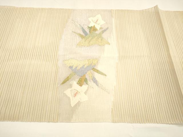 平和屋着物＊夏物 八寸名古屋帯 絽綴れ 草花文 金銀糸 正絹 逸品 DAAY8333cm
