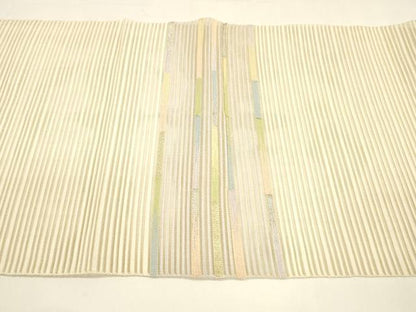 平和屋着物＊夏物 八寸名古屋帯 絽綴れ 横段文 金銀糸 正絹 逸品 DAAY8338cm