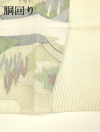平和屋着物＊夏物 八寸名古屋帯 絽綴れ 風景文 金銀糸 正絹 逸品 DAAY8345cm