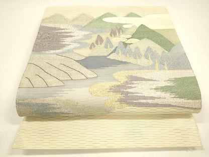 平和屋着物＊夏物 八寸名古屋帯 絽綴れ 風景文 金銀糸 正絹 逸品 DAAY8345cm