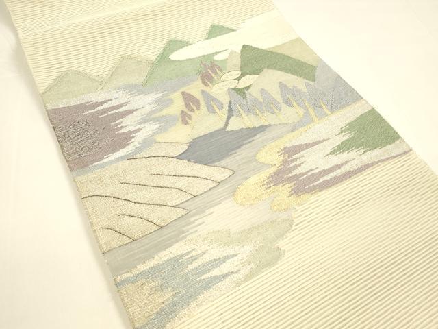 平和屋着物＊夏物 八寸名古屋帯 絽綴れ 風景文 金銀糸 正絹 逸品 DAAY8345cm