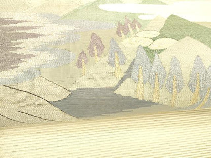 平和屋着物＊夏物 八寸名古屋帯 絽綴れ 風景文 金銀糸 正絹 逸品 DAAY8345cm