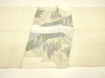 平和屋着物＊夏物 八寸名古屋帯 絽綴れ 風景文 金銀糸 正絹 逸品 DAAY8345cm