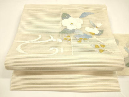 平和屋着物＊夏物 八寸名古屋帯 絽綴れ 流水枝花文 金銀糸 正絹 逸品 DAAY8346cm
