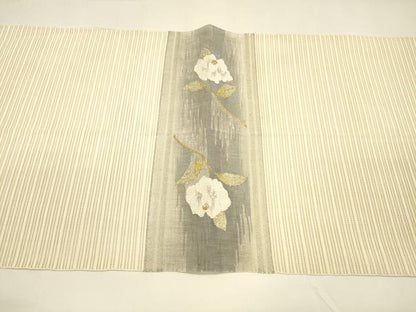 平和屋着物＊夏物 八寸名古屋帯 絽綴れ 枝花文 金銀糸 正絹 逸品 DAAY8348cm