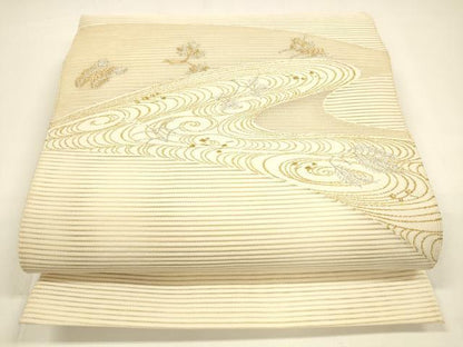 平和屋着物＊夏物 八寸名古屋帯 絽綴れ 流水草葉文 金銀糸 正絹 逸品 DAAY8351cm