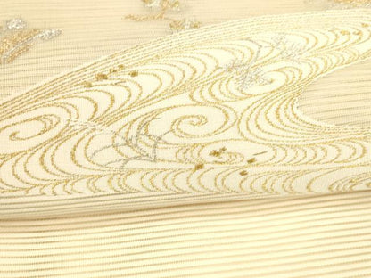 平和屋着物＊夏物 八寸名古屋帯 絽綴れ 流水草葉文 金銀糸 正絹 逸品 DAAY8351cm