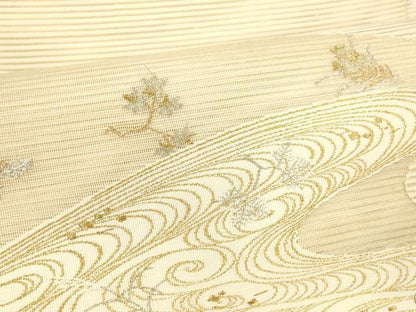 平和屋着物＊夏物 八寸名古屋帯 絽綴れ 流水草葉文 金銀糸 正絹 逸品 DAAY8351cm