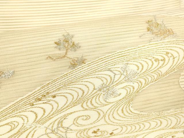 平和屋着物＊夏物 八寸名古屋帯 絽綴れ 流水草葉文 金銀糸 正絹 逸品 DAAY8351cm