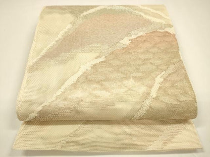 平和屋着物＊夏物 太鼓柄袋帯 遠山文 銀糸 正絹 逸品 DAAY8355cm
