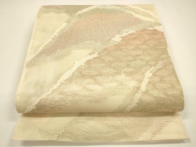 平和屋着物＊夏物 太鼓柄袋帯 遠山文 銀糸 正絹 逸品 DAAY8355cm