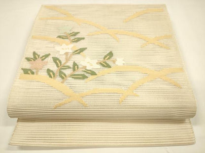 平和屋着物＊夏物 八寸名古屋帯 絽綴れ 枝花芝文 正絹 逸品 DAAY8363cm