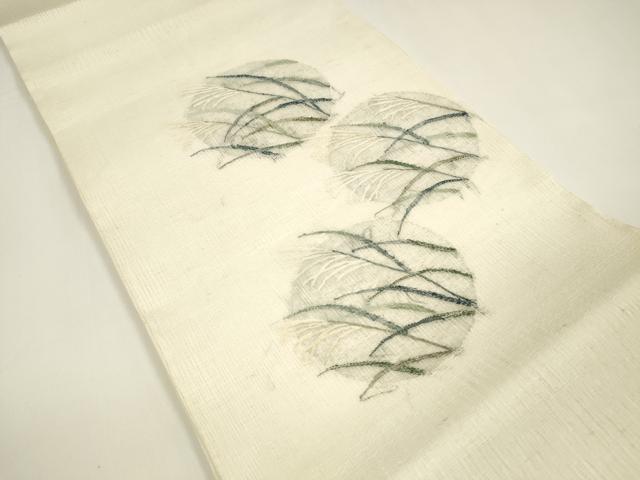 平和屋着物＊夏物 太鼓柄袋帯 すくい織 草葉丸文 銀糸 正絹 逸品 DAAY8365cm
