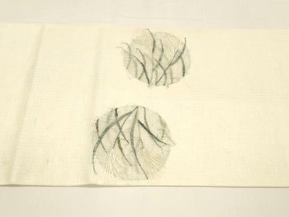 平和屋着物＊夏物 太鼓柄袋帯 すくい織 草葉丸文 銀糸 正絹 逸品 DAAY8365cm