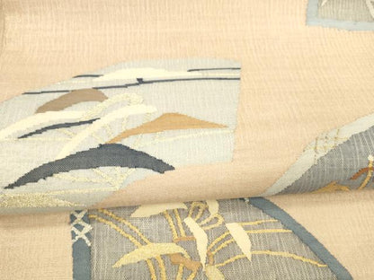 平和屋着物＊夏物 六通柄袋帯 すくい織 地紙草葉文 金糸 正絹 逸品 DAAY8368cm