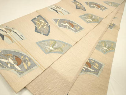 平和屋着物＊夏物 六通柄袋帯 すくい織 地紙草葉文 金糸 正絹 逸品 DAAY8368cm