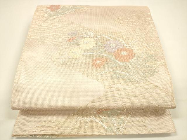 平和屋着物＊夏物 六通柄袋帯 流水草花文 金銀糸 正絹 逸品 DAAY8372cm