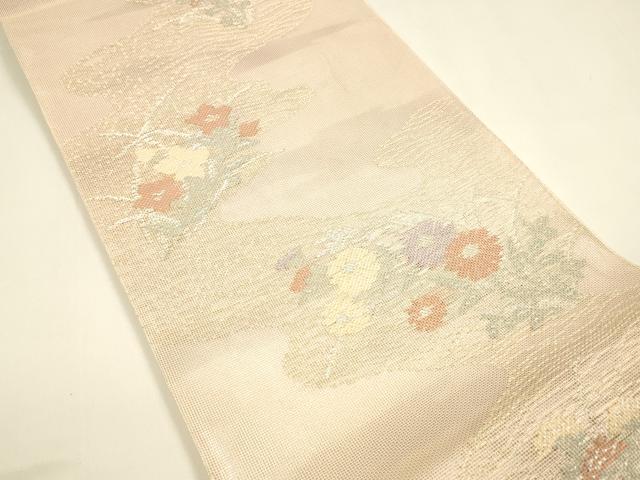 平和屋着物＊夏物 六通柄袋帯 流水草花文 金銀糸 正絹 逸品 DAAY8372cm