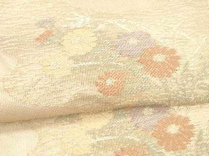 平和屋着物＊夏物 六通柄袋帯 流水草花文 金銀糸 正絹 逸品 DAAY8372cm