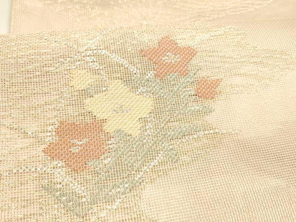 平和屋着物＊夏物 六通柄袋帯 流水草花文 金銀糸 正絹 逸品 DAAY8372cm
