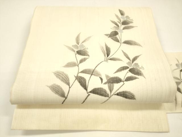 平和屋着物＊夏物 九寸名古屋帯 手描き 枝花文 正絹 逸品 DAAY8374cm