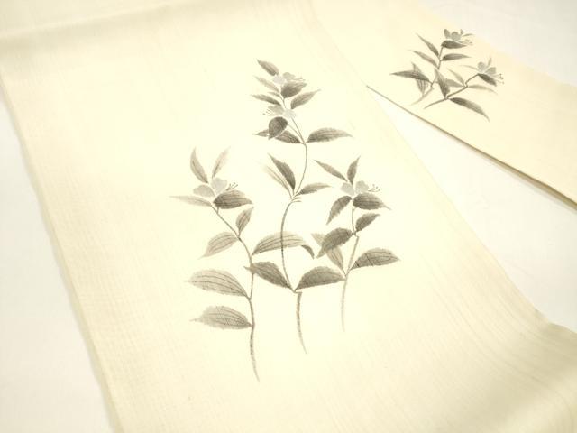平和屋着物＊夏物 九寸名古屋帯 手描き 枝花文 正絹 逸品 DAAY8374cm