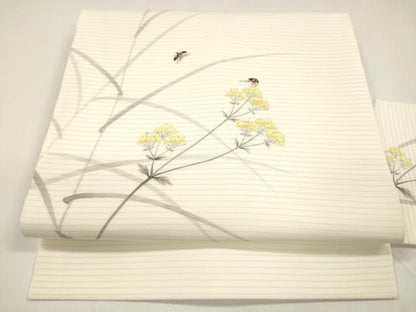 平和屋着物＊夏物 絽塩瀬 九寸名古屋帯 手描き 草花文 てんとう虫 正絹 逸品 DAAY8375cm