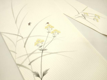 平和屋着物＊夏物 絽塩瀬 九寸名古屋帯 手描き 草花文 てんとう虫 正絹 逸品 DAAY8375cm