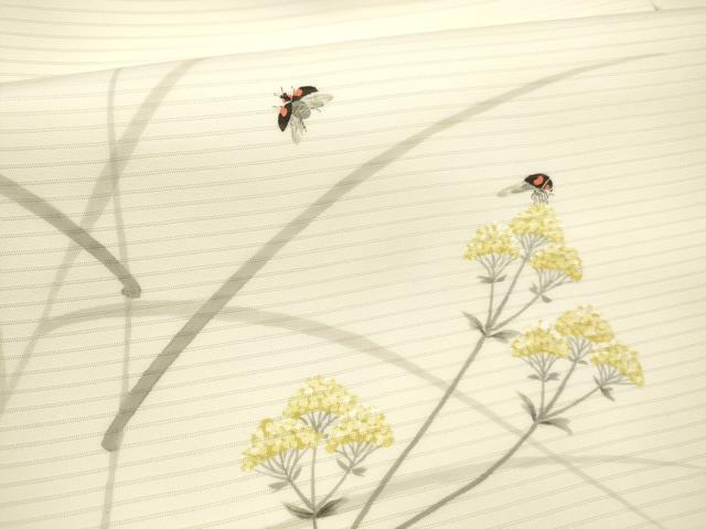 平和屋着物＊夏物 絽塩瀬 九寸名古屋帯 手描き 草花文 てんとう虫 正絹 逸品 DAAY8375cm