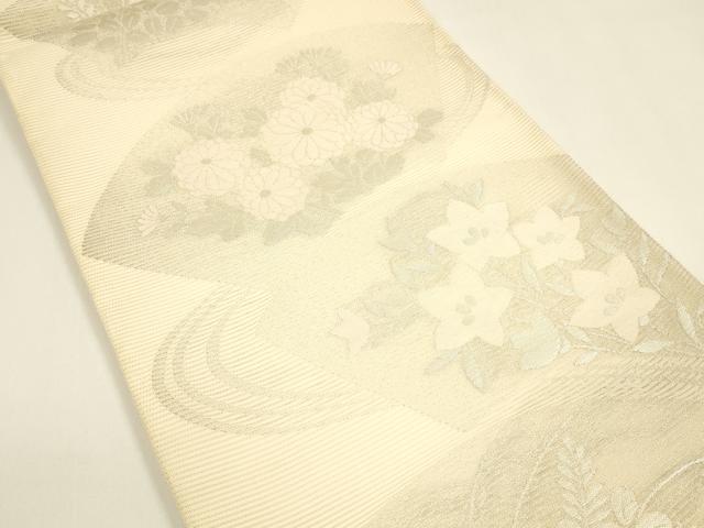 平和屋着物＊夏物 六通柄袋帯 流水地紙草花文 銀糸 正絹 逸品 DAAY8382cm