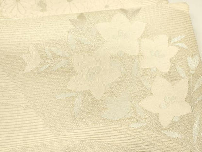 平和屋着物＊夏物 六通柄袋帯 流水地紙草花文 銀糸 正絹 逸品 DAAY8382cm