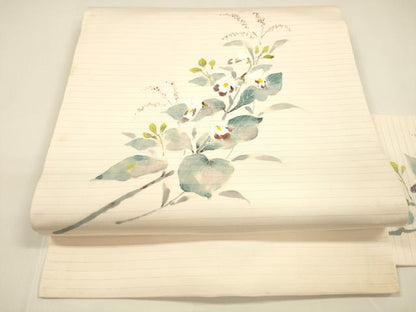 平和屋着物＊夏物 絽塩瀬 九寸名古屋帯 手描き 枝花文 正絹 逸品 DAAY8383cm