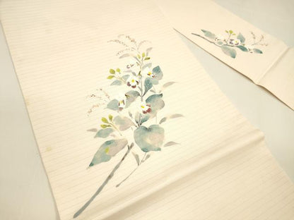 平和屋着物＊夏物 絽塩瀬 九寸名古屋帯 手描き 枝花文 正絹 逸品 DAAY8383cm